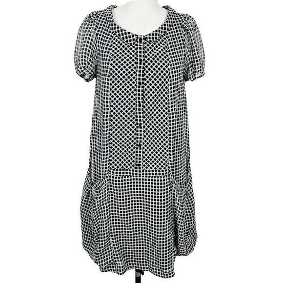Zara Dress S Black White Windowpane Plaid Button-Front Oversized Pockets - Picture 1 of 5